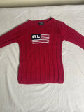 Vintage Polo Jeans Co. Ralph Lauren American Flag Heavy Knit Sweater – Red (Size Small) - Vint Drop
