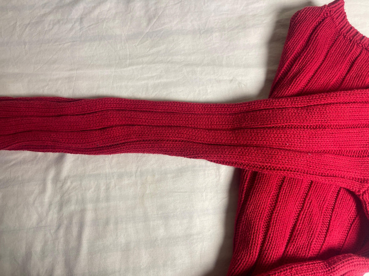 Vintage Polo Jeans Co. Ralph Lauren American Flag Heavy Knit Sweater – Red (Size Small) - Vint Drop