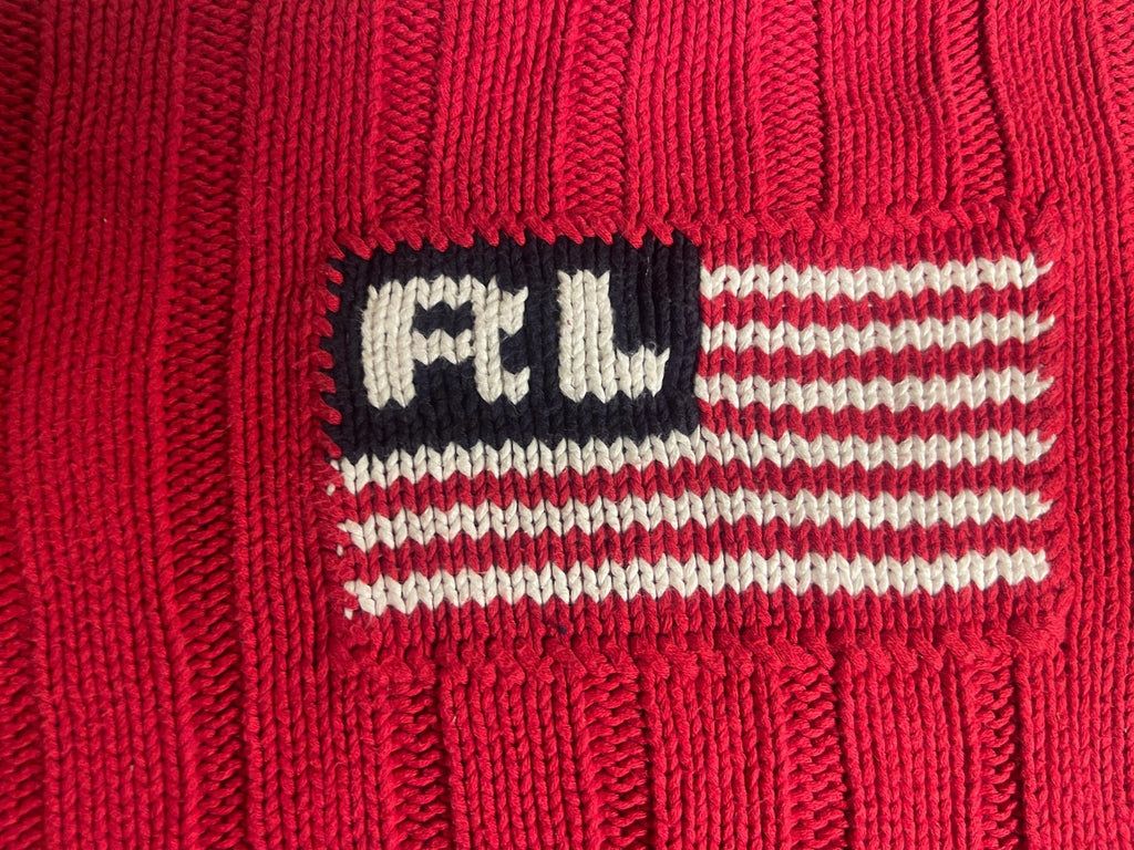 Vintage Polo Jeans Co. Ralph Lauren American Flag Heavy Knit Sweater – Red (Size Small) - Vint Drop