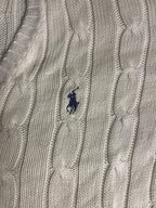 Vintage Polo Ralph Lauren Cable-Knit V-Neck Sweater - White Pima Cotton (XS) - Vint Drop