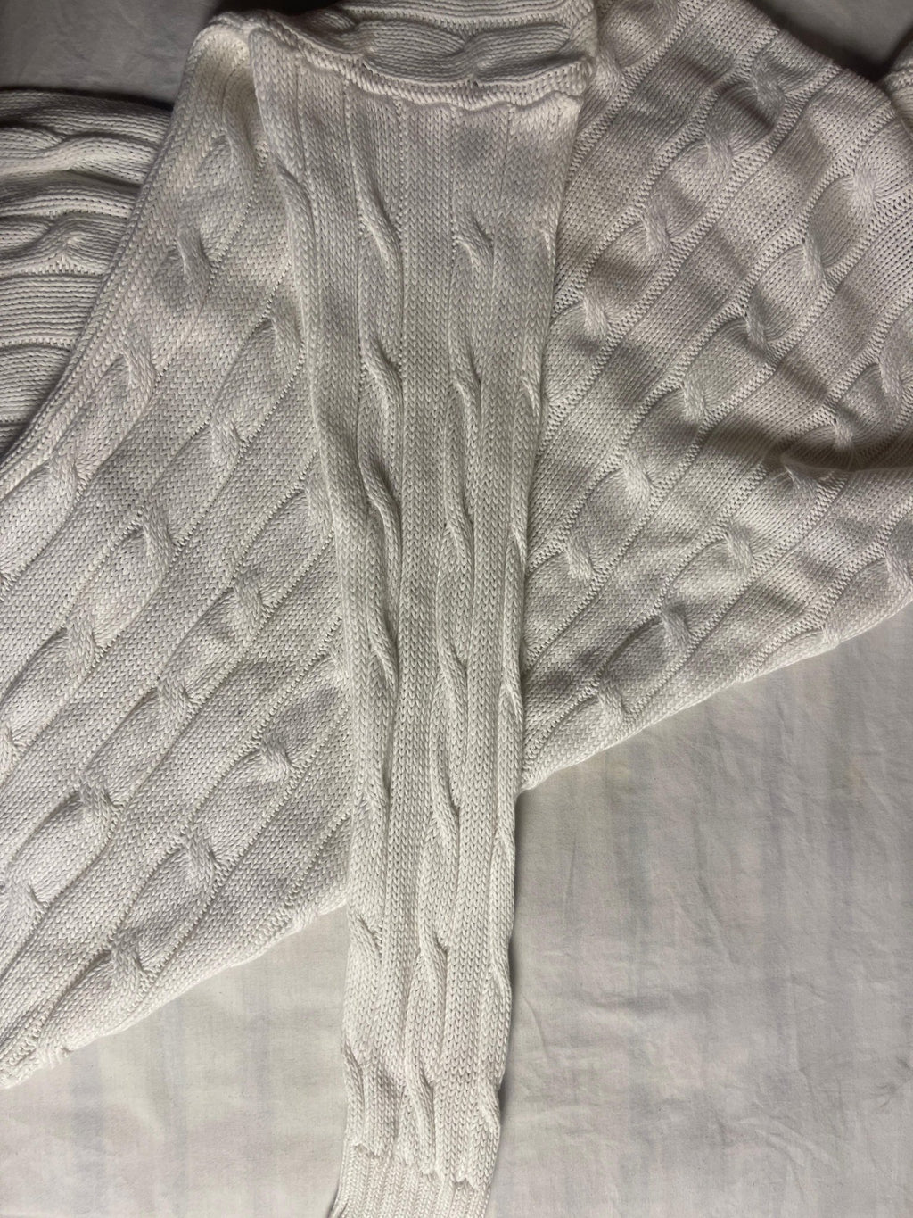 Vintage Polo Ralph Lauren Cable-Knit V-Neck Sweater - White Pima Cotton (XS) - Vint Drop