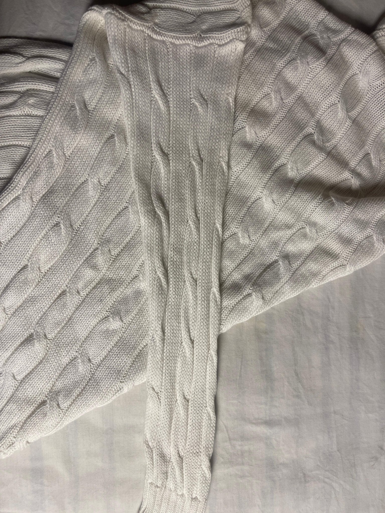 Vintage Polo Ralph Lauren Cable-Knit V-Neck Sweater - White Pima Cotton (XS) - Vint Drop