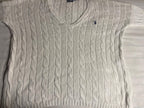 Vintage Polo Ralph Lauren Cable-Knit V-Neck Sweater - White Pima Cotton (XS) - Vint Drop