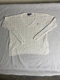 Vintage Polo Ralph Lauren Cable-Knit V-Neck Sweater - White Pima Cotton (XS) - Vint Drop