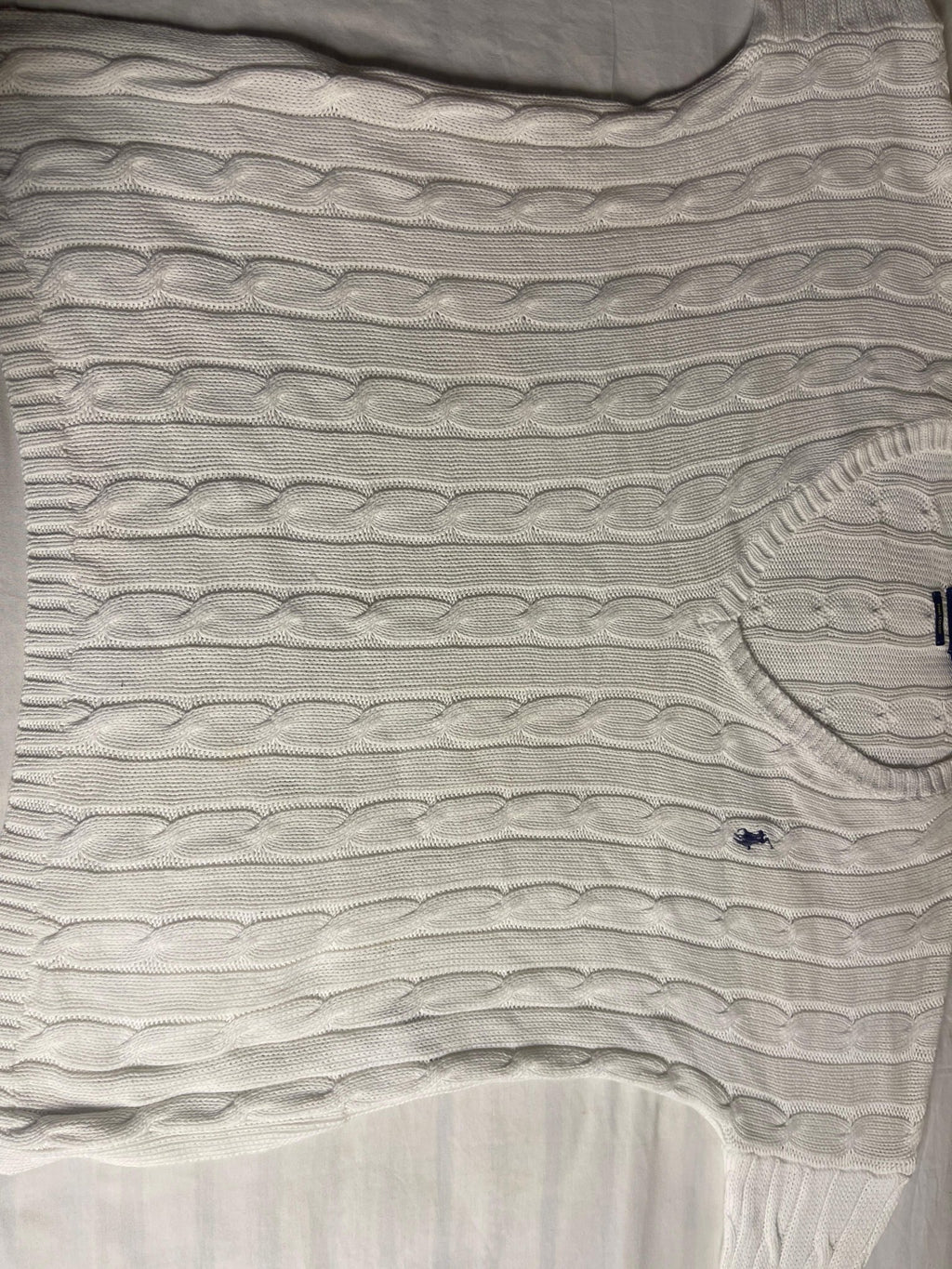 Vintage Polo Ralph Lauren Cable-Knit V-Neck Sweater - White Pima Cotton (XS) - Vint Drop