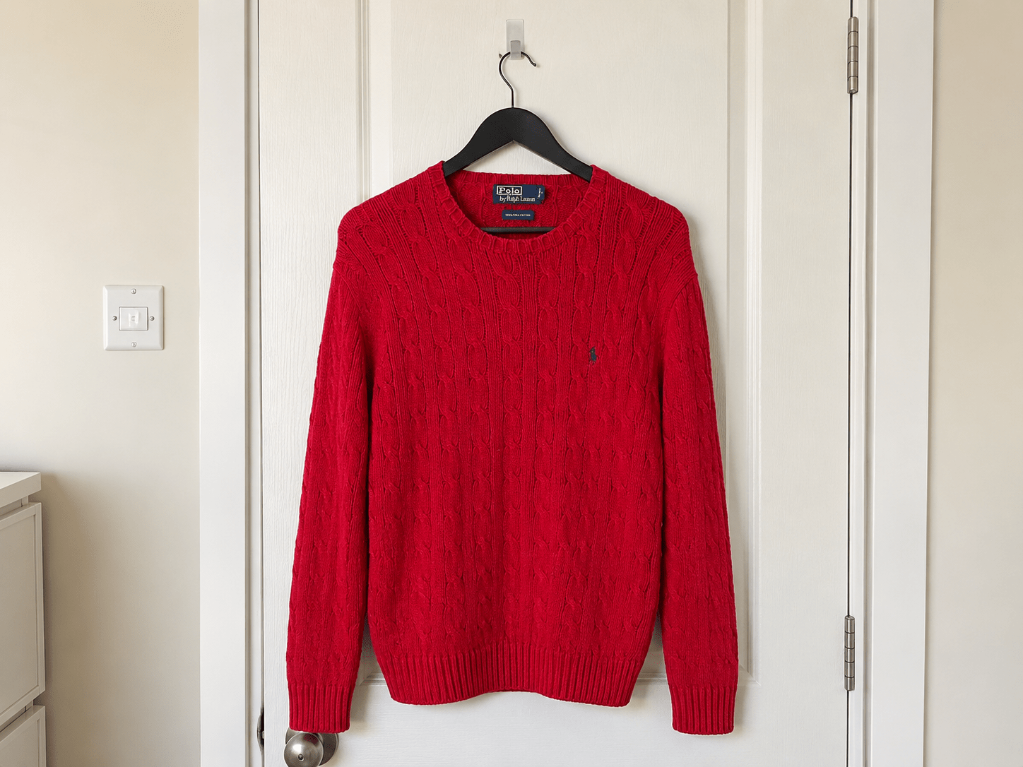 Vintage Polo Ralph Lauren Red Cable-Knit Crewneck Sweater - Size L - Vint Drop